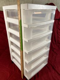 6 Drawer Clear And White Plastic Rolling Storage Bin 12x14x26