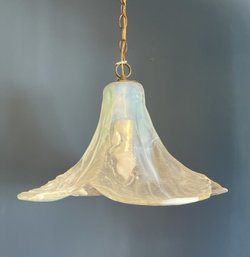 Vintage Fredrick Ramond Of California Hanging Pendant Lamp With An Opalescent Art Glass Floral Shade