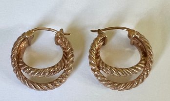 DESIGNER JUDITH RIPKA ROSE GOLD OVER STERLING SILVER DOUBLE HOOP EARRINGS