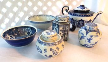 Blue & White Asian Ginger Pot Tea Pots And Bowls