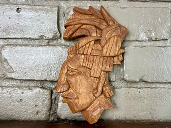 Hand Carved Aztec Warrior Wall Hanging