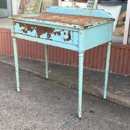 ALL METAL Side Table 1930s - 1940s Made By Simmons - If You Like Distressed Pieces - This Piece Is For You