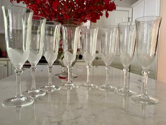 J D Durand Crystal Champagne Flutes In The Florence Pattern, Set Of Eight