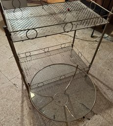 Metal 50s Bar Cart And Small Metal And Glass Table