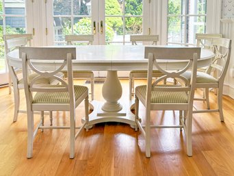 An Extendable Pedestal Base Dining Table And Set Of 8 Chairs, Possibly Lillian August