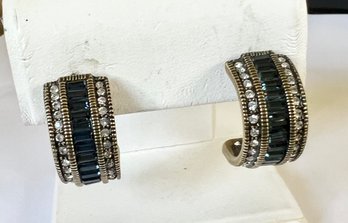 DESIGNER HEIDI DAUS BLUE & WHITE RHINESTONE EARRINGS