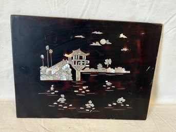 Vintage Chinese Mother Of Pearl Inlay Landscape On Rosewood Board