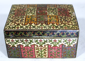 Fine Antique Enamel Cloisonne Brass Table Box Having Wood Liner