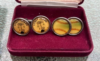 Vintage Coney Island And Baseball Cufflinks