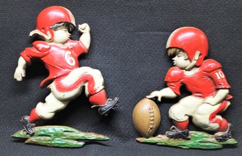 Super Cool Mid Century Pair Of Cast Football Player Wall Hangings By Sexton 1970 - Made In The U.S.A.