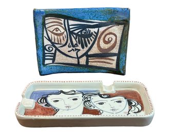 Picasso Inspired Ceramics - Vintage Mallorca Ashtray And Glazed Ceramic Display Plate