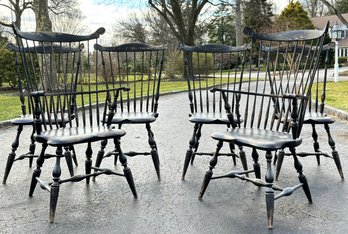 A Set Of 6 Faux-Distressed Painted Oak Windsor Side Chairs - For The Kitchen With Colonial Flair!
