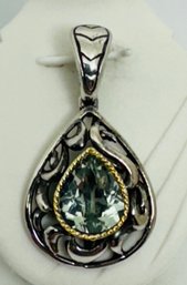 VINTAGE SIGNED EFFY 18K STERLING SILVER PERIDOT PENDANT