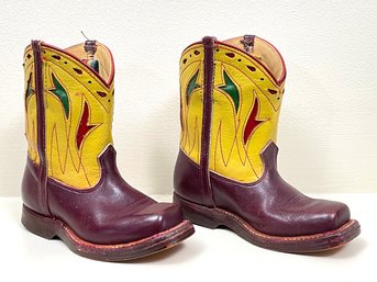 A Pair Of Vintage Mid Century Leather Children's Boots By Red Foose