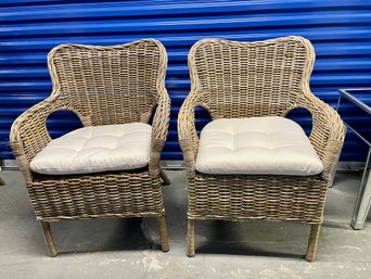 Pair Of IKEA BYHOLMA Rattan Arm Chairs With Cushions