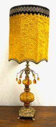 Vintage Hollywood Regency Amber Glass Lamp W/ Epic Shade