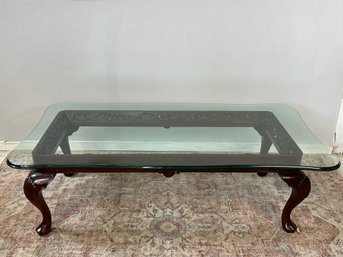 A Beautiful Lexington Furniture Carved Wood Coffee Table With Glass Top