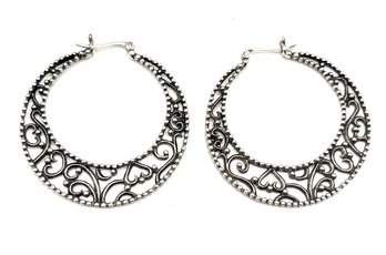 Beautiful Sterling Silver Intricate Designed Large Hoop Earrings