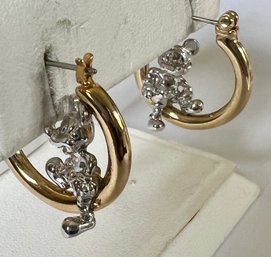 SIGNED DISNEY SILVER AND GOLD TONE MICKEY MOUSE HOOP EARRINGS