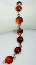 VINTAGE STERLING SILVER AND AMBER LINK BRACELET