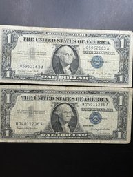 2 $1 Silver Certificates 1957-A, 1957-B