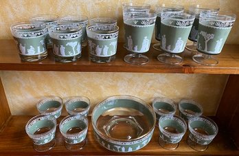 Vintage 21 Pc. Wedgwood Green Jasperware Jeanette Hellenic MCM Glassware Collection