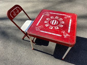 Vintage Child's Numbers Red Metal Table And Chair. Manufactured In 1950s By F.C. Castelli Co. Phila. PA.