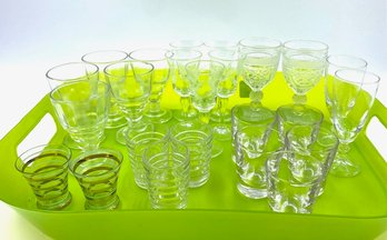 Tray Lot Of Vintage Shooters & Cordial Glasses