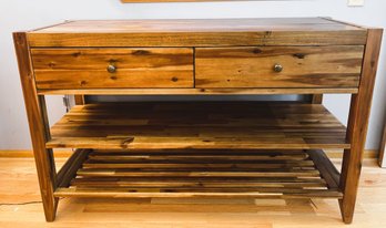 Multi Color Wood Accent Table With Two Drawers And Bottom Slatted Shelf