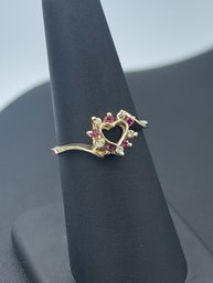 Multi Ruby & Diamond Heart Shaped Ring In 14k Yellow Gold