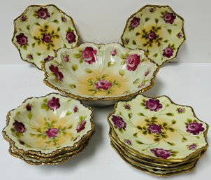 Vintage Old Berry Partial Set - Hand Painted Roses Floral Design - Serving Bowl - Small Bowls & Plates -japan