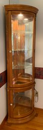 Oak Corner Curio Cabinet With Glass Shelves, Mirror Back & Light