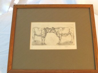 Young Cows Signed Etching