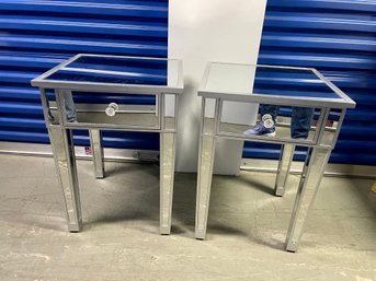 Pair Of Small Mirrored Square Side Tables