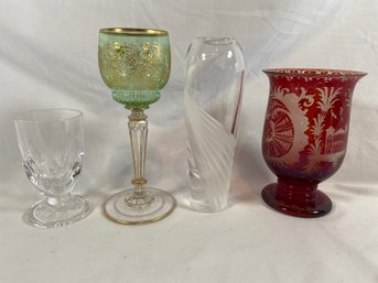 Red Ruby Cut Glass, Green Bohemian Wine Glass, Lenox Vase, Clear Cut Glass Signed