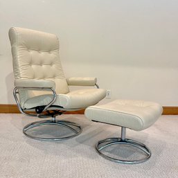 A Vintage Ekornes Scandinavian Modern Leather Chair With Ottoman