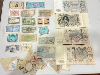 Lot Of Foreign Paper Currency And Some Stamps