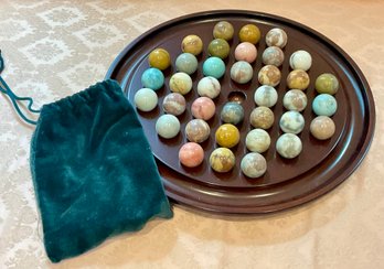 Vintage Bombay Co Solitaire Board Game With Agate Marble Pieces