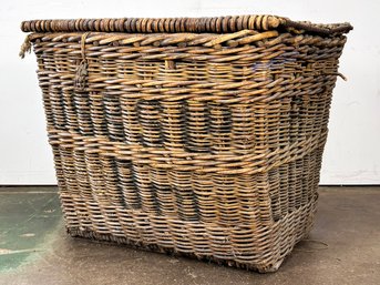 A Large Antique Wicker Textile Mill Hamper Or Basket