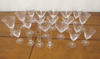 Mixed Lot Of Mid-century Stemware - Martini Glasses, Cocktails, Shots, Etc.  Many Bridal Bell By Fostoria