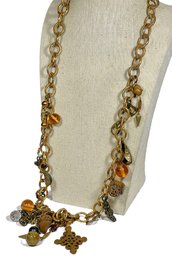 Contemporary Designer Gold Tone Copper Tone Necklace W Pendants