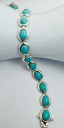 SIGNED FAS STERLING SILVER TURQUOISE LINK BRACELET