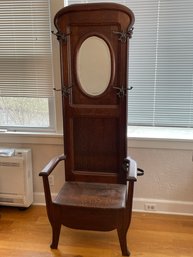 Antique Quarter-sawn Oak Hall Tree With Mirror