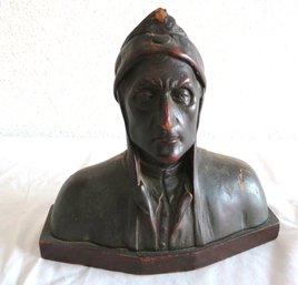 Leather Over Wood Bust Sculpture Of Dante