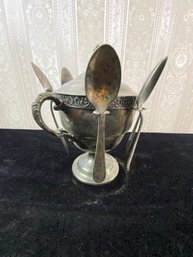 Vintage Covered Footed Sugar Jar With Spoons