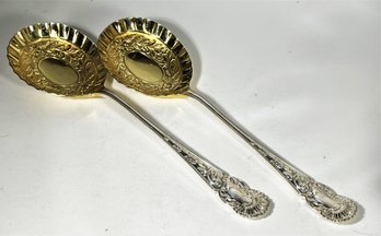 Very Fine English Silver Plate Serving Spoons W Gilt Bowls