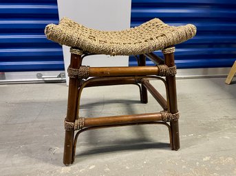 Pagoda Form Small Stool With Woven Seat
