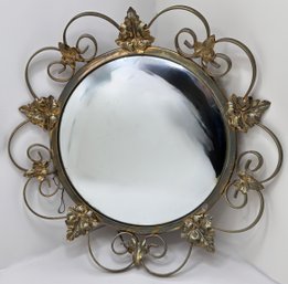 Mid-Century Modern Convex Mirror With Metal Scrollwork