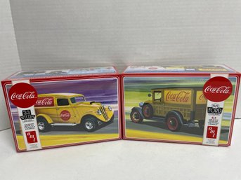 Pair Of ATM, Coca Cola Trucks. 33' Willys And 1929' Ford. 1/25 Scale Model Kits (#32)