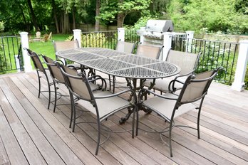 Brown Jordan Oval Table With Arabesque Base And 8 Scroll Arm Chairs